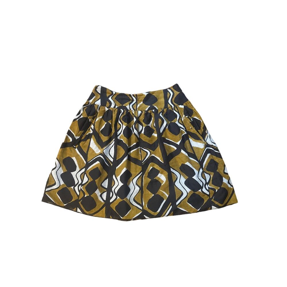 Women 2 Anna Sui Anthropologie Brown Black Printed Skirt Mini Side Zip Silk